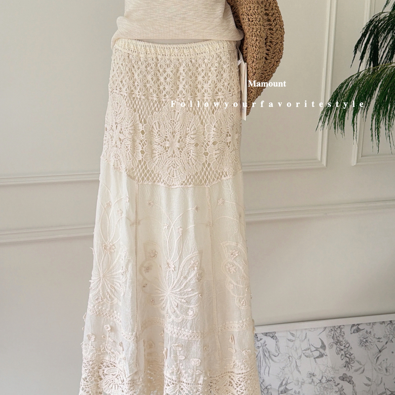 Thirteen Lines Women's Clothing 26 Summer New Fashion Romantic Style Heavy Lace Crochet Slimming Skirt