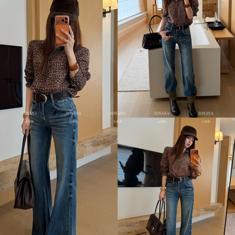 Zonana Leftona-Grade Washed Heavy-Duty Versatile Stylish Narrow Straight-Leg Jeans (with Belt) 5900