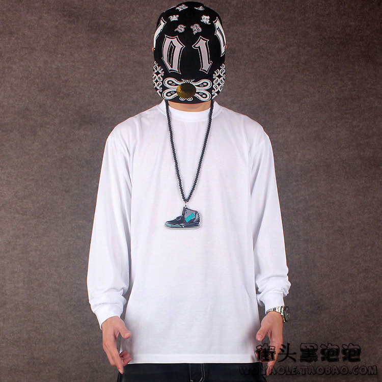 Màu rắn đường phố cao HIPHOP street dance skateboard hip hop dài tay T-Shirt đáy áo sơ mi lỏng XL nam triều áo sơ mi