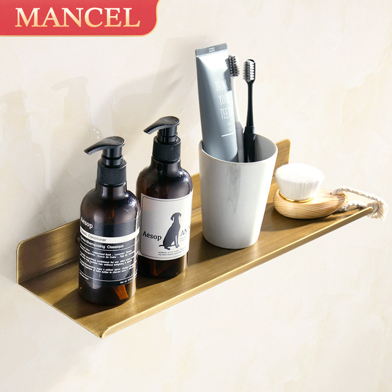 Antique bathroom rack all copper bathroom cosmetics rack European wall hanging free punching one-word partition storage rack