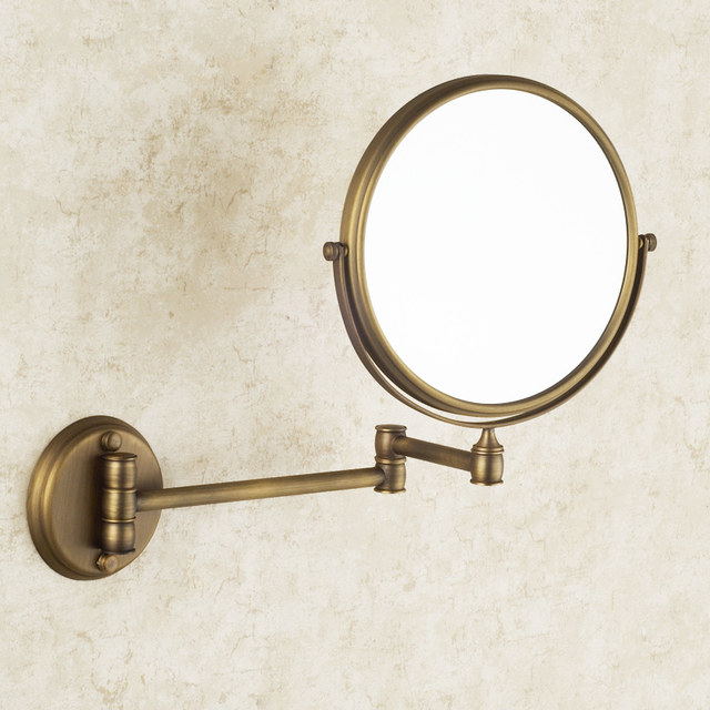 Bathroom makeup mirror folding bathroom beauty mirror antique double-sided retractable mirror bathroom wall-mounted dressing magnifying mirror