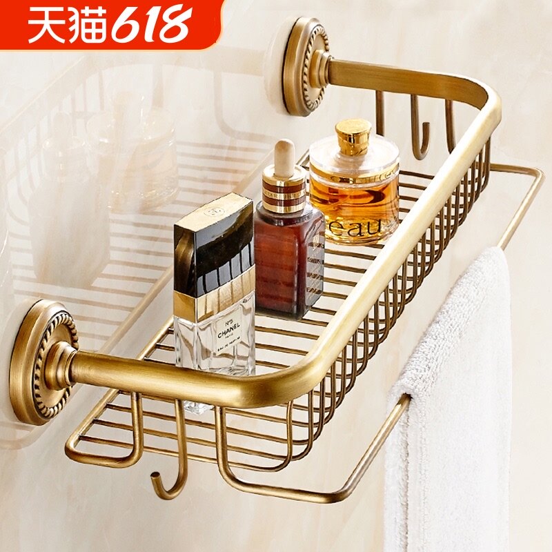 Antique bathroom shelving Full copper toilet cosmetics shelving European wall hanging non-perforated bathroom toilet shelving