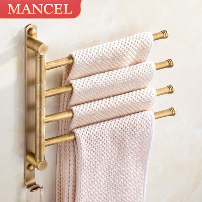 Antique rotating towel rack free of punching full copper active hanging pole towels four poles Euro style dressing room Bathroom Racks