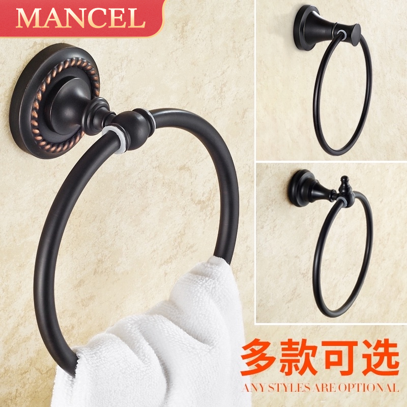 American style towel ring black towel hanging ring all copper round towel rack towel ring towel ring free perforated bathroom hand towel holder