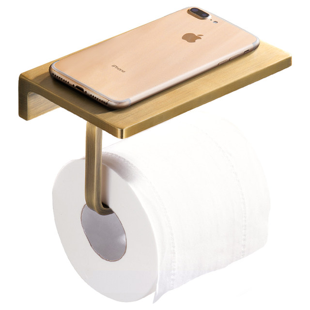 Antique mobile phone storage rack paper towel holder hotel engineering bathroom toilet paper holder all-copper European-style punch-free roll paper holder