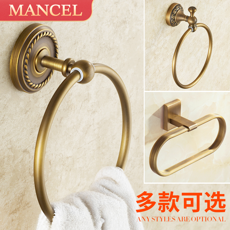 Antique towel ring Non-perforated copper towel hanging ring European round towel rack Bathroom towel ring Hand towel rack