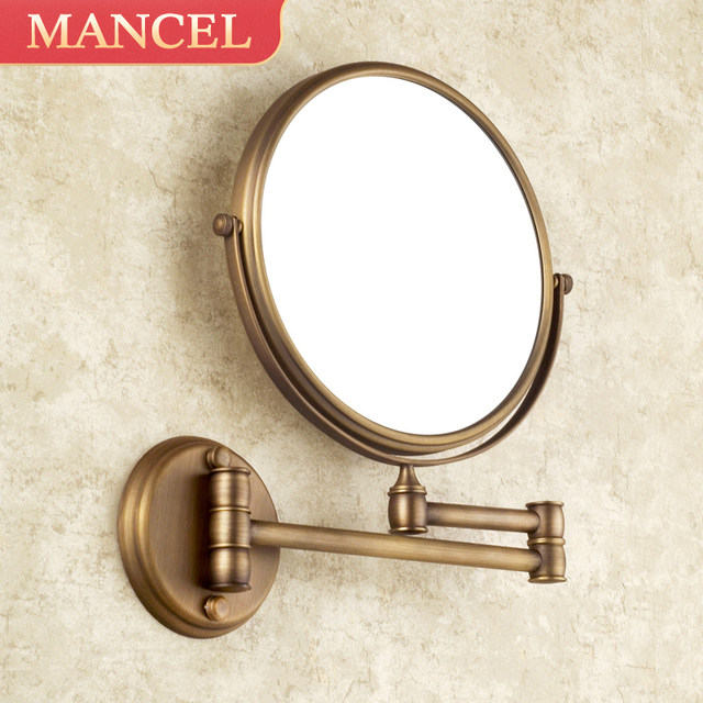 Bathroom makeup mirror folding bathroom beauty mirror antique double-sided retractable mirror bathroom wall-mounted dressing magnifying mirror