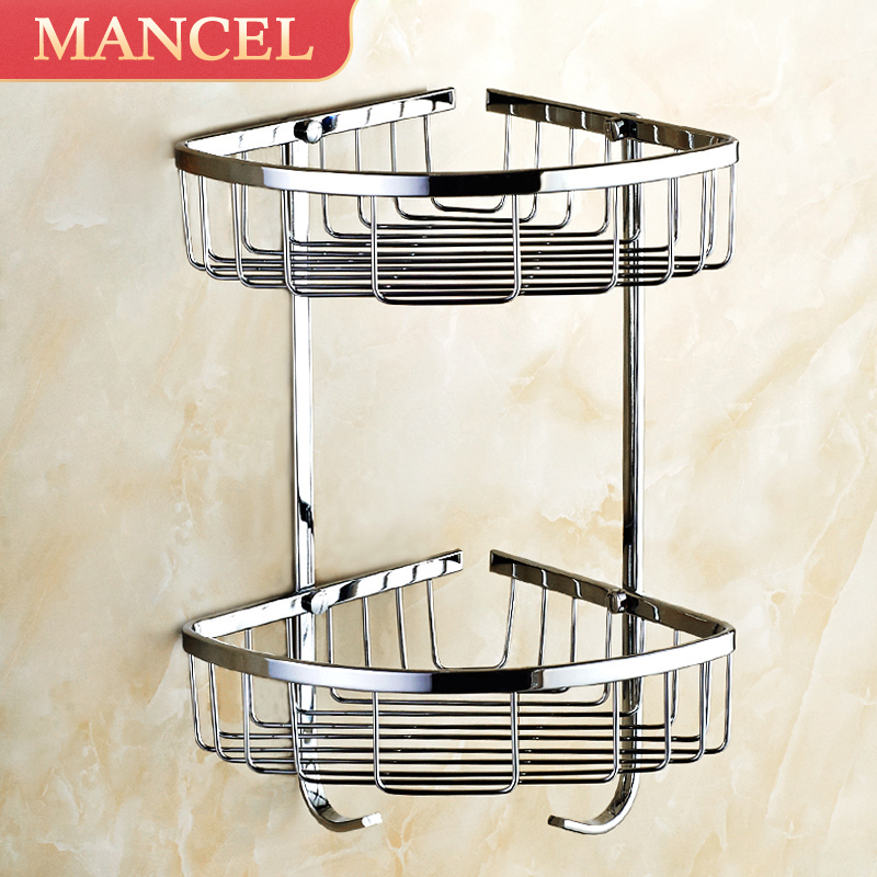 Bathroom shelf All-copper powder room bathroom wall-mounted shower room toilet corner free hole double-layer tripod
