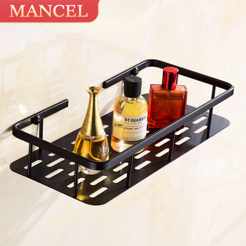 American bathroom shelf Black bathroom shower room wall-mounted powder room Copper free hole toilet storage shelf