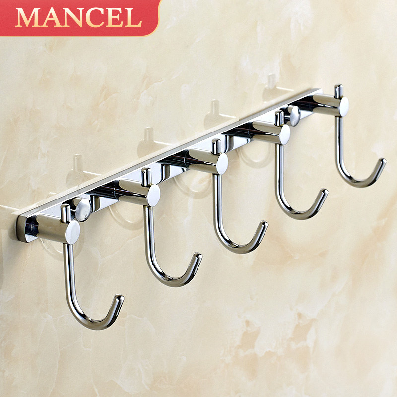 Hanging hook row hook Coat hook Full copper bathroom door without hole powder room wall hanging towel clothes hook