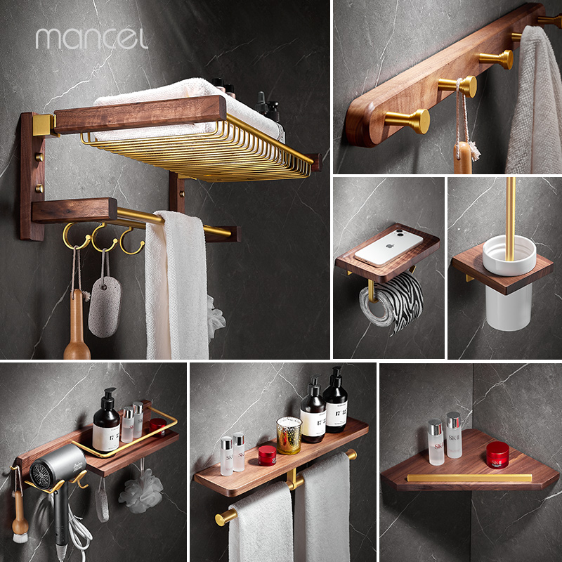 Solid wood folding bath towel frame with rack-free wall-mounted bathroom towel frame for household creative towel collection layer