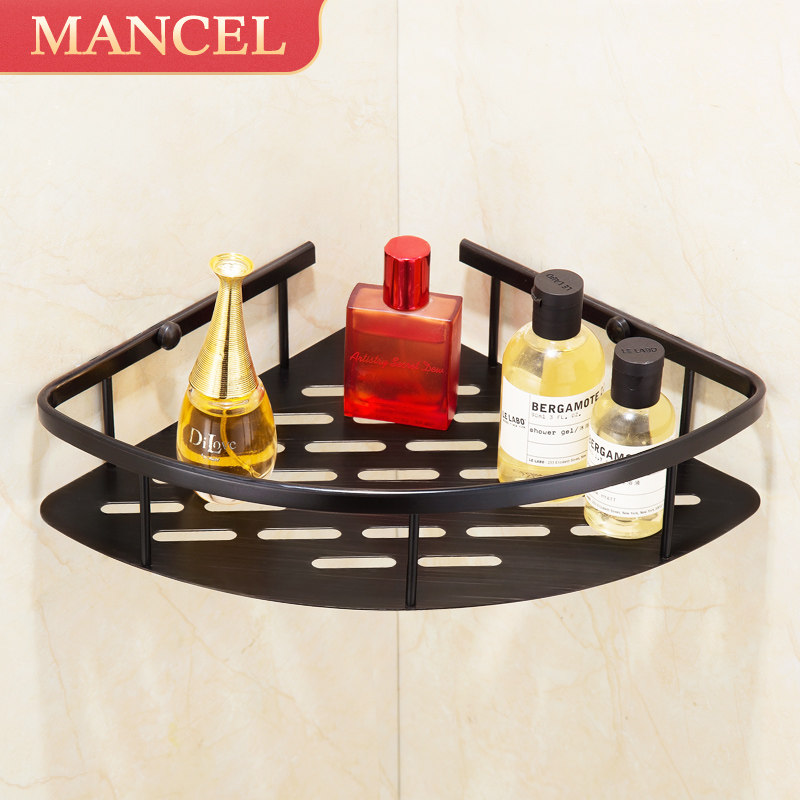 Bathroom shelf wall-mounted powder room black hole-free tripod Bathroom shower room shower room corner rack