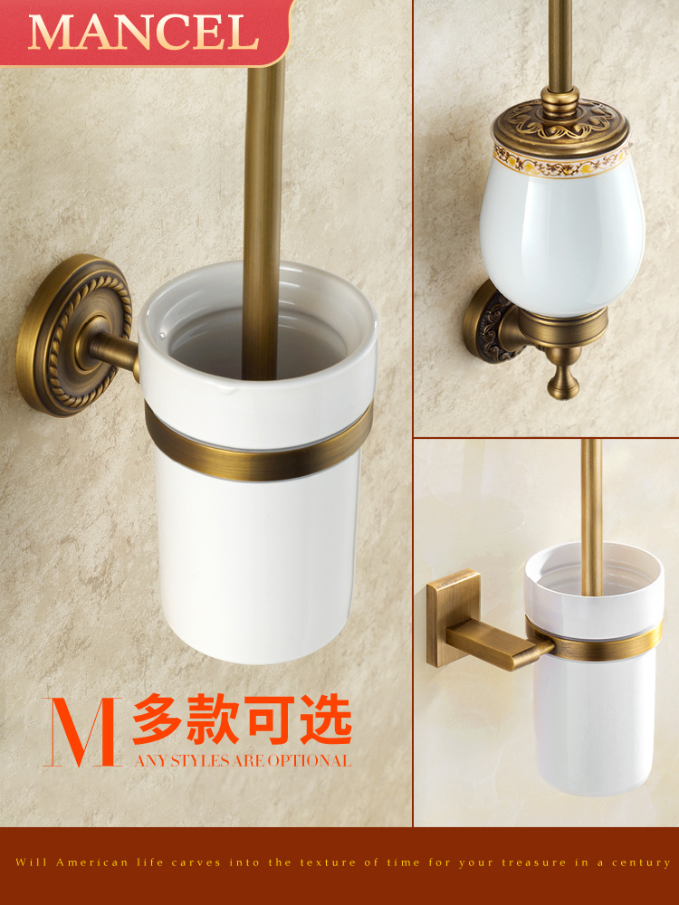 European toilet brush set Full copper antique wall-mounted household powder room long handle cleaning toilet no dead angle brush