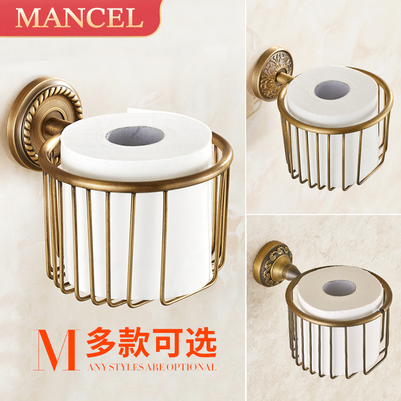 European bathroom full copper antique paper towel rack Bathroom shelf Paper towel basket Powder room roll toilet paper rack Toilet toilet paper box