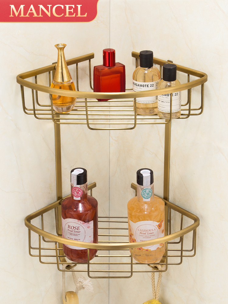 Antique bathroom shelf Hole-free powder room wall-mounted storage shelf All Copper European toilet toilet tripod