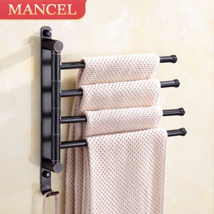 Rotary Towel Rack Free to punch black towel rod hanging rod Full copper active Multi-bar American Makeup Room Bathroom Pendant