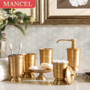 American-Style All-Copper Bathroom Toiletries Set with Draining Toothbrush Cup Holder, Mouthwash Cup, and Press-Type Hand Sanitizer Bottle Storage