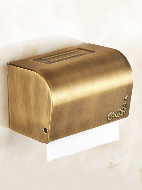 Antique bathroom tissue box, all-copper toilet paper box, punch-free toilet paper box, paper towel box, large roll paper box