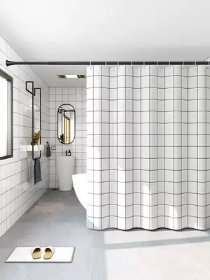 Nordic magnetic shower curtain set non-perforated bathroom partition window high-grade tarpaulin mildew-proof padded dressing room curtain