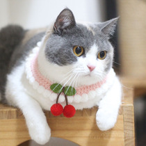Pet sweet little red cherry fake collar cat collar bow tie cute spring and summer new photo jewelry wool handmade
