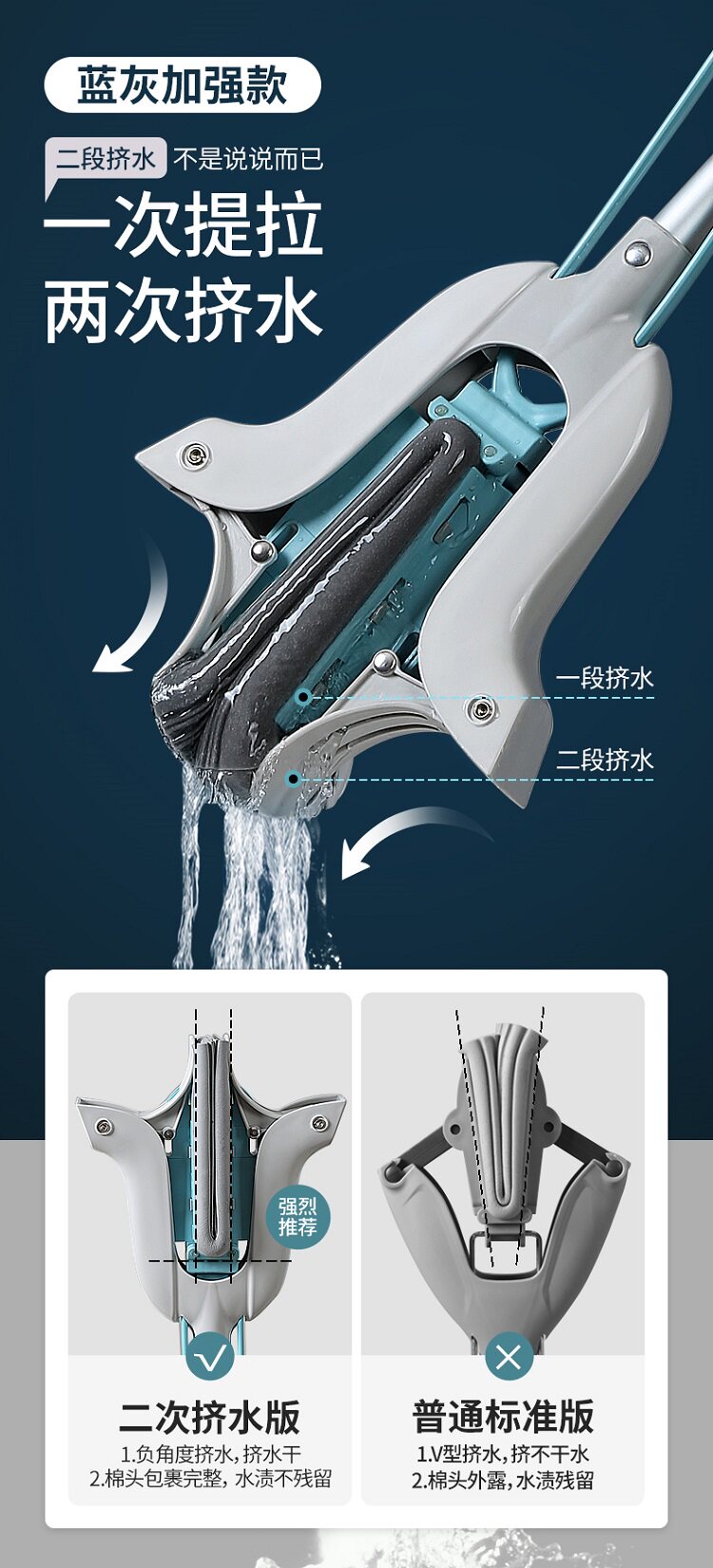 双重挤水,美丽雅 玲珑 全对折式挤水胶棉拖把 19.9元包邮 值值值-买手聚集的地方