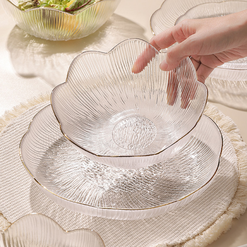 Glass Dessert Bowl Delicate Net Red Fruit Pan Living Room Home Tea Table Hem Tray Salad Bowl Snack Dish High Face Value