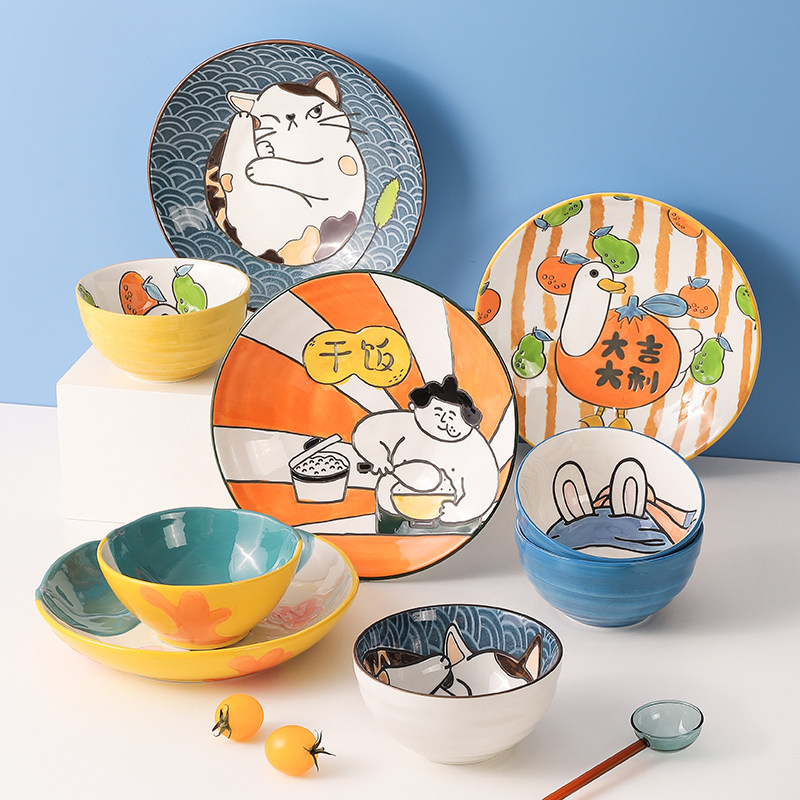 Cartoon Dishes Dishes Home Cute Wind Especially Good Looking Rice Bowls Creative Personality Dishes Cutlery Ceramic Suits