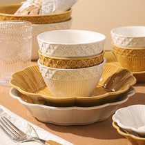 Retro bowl set plate plate plate home high sense especially beautiful rice bowl ceramic tableware creative soup plate