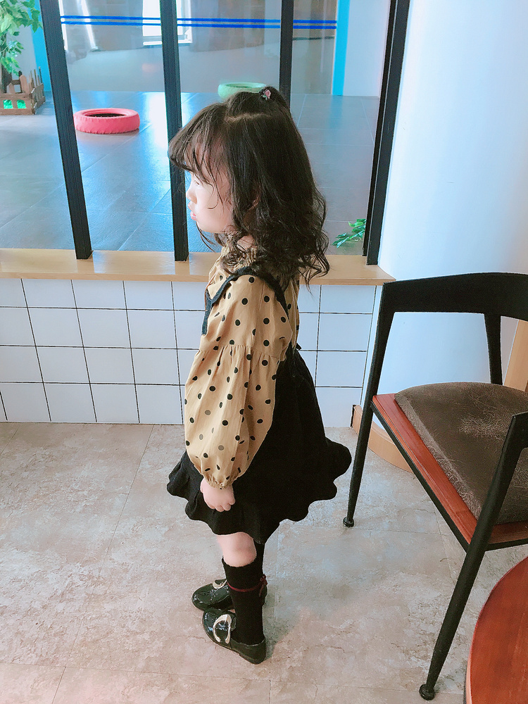 Bộ đồ trẻ em 2018 xuân hè mới cho bé áo dài tay bằng gỗ chấm bi chấm bi + bé gái quai màu liền thân quần áo trẻ em giá rẻ