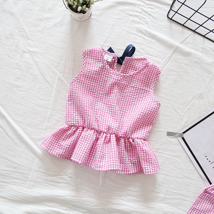 Casual 2018 hè mới của các cô gái Hàn Quốc kẻ sọc váy vest quần short trẻ em hai mảnh váy trẻ em đẹp