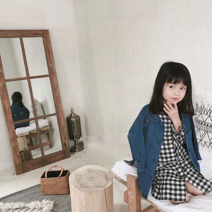 Áo dài cho bé gái mùa xuân 2018 dành cho trẻ em vừa và nhỏ áo sơ mi bé trai 7 tuổi
