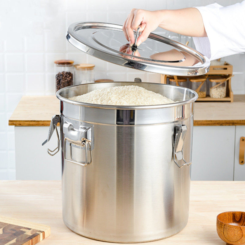 Stainless steel rice bucket household storage moisture-proof waterproof insect-proof 20 catties 50 meters tank 30 catties flour tangerine peel storage tank barrel