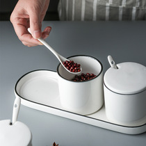 Minimalist ceramic seasoning jar bottle suit Zoo box tone MSG box Salt lard oil tank Home Three sets of chili oil cans