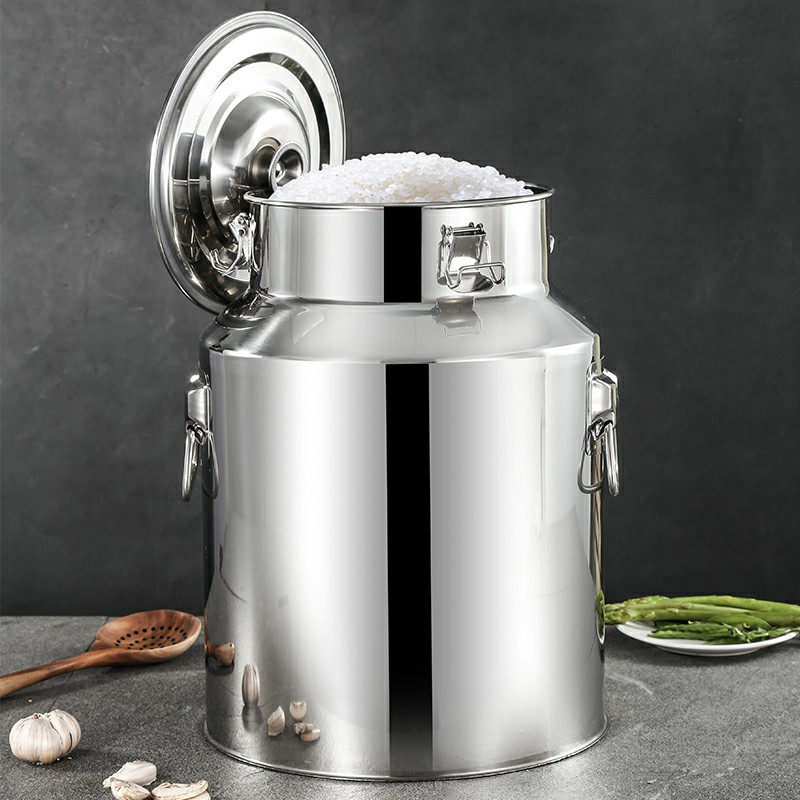 Stainless steel rice barrel 50 catties 304 rice barrel 100 catties household flour cylinder anti-insect tide storage tank sealed oil barrel
