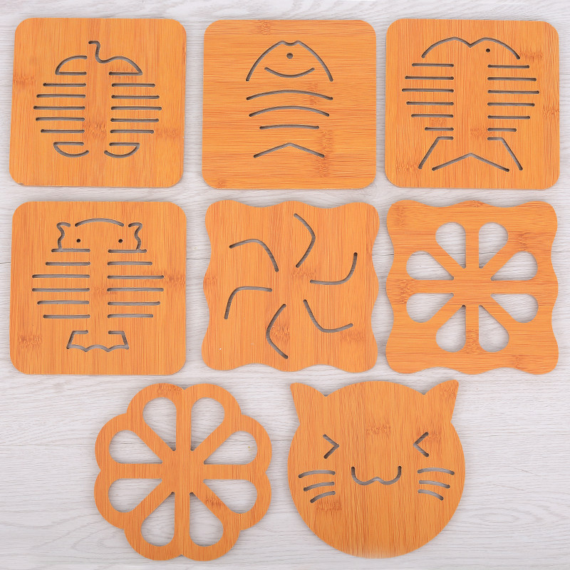 Placemat Wood Bamboo Cartoon Insulation Mat Table Mat Non-slip Pot Mat Creative Cute Mat Tea Coaster Bowl Mat Coaster