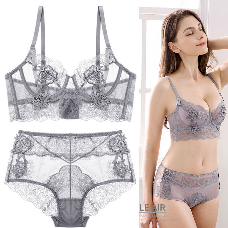Victor's sexy Leah lingerie gathered women's sheer tulle big bra oversized ultra-thin lace set