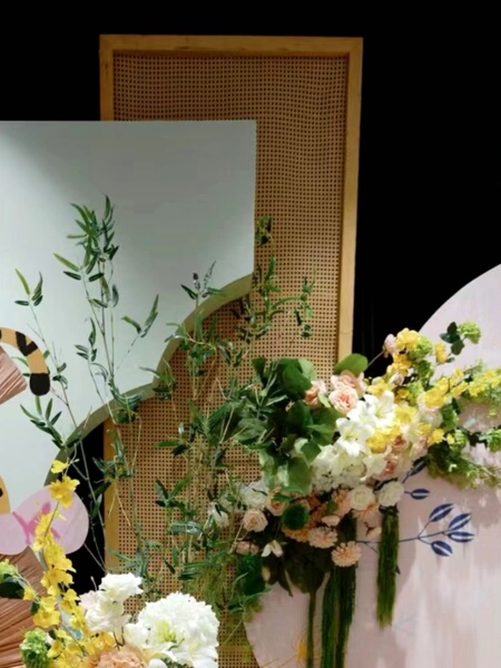 Chinese Wedding Celebration Bamboo Grid Rattan Screen Layout Engagement Birthday Full-Year Banquet Scene Decoration Props