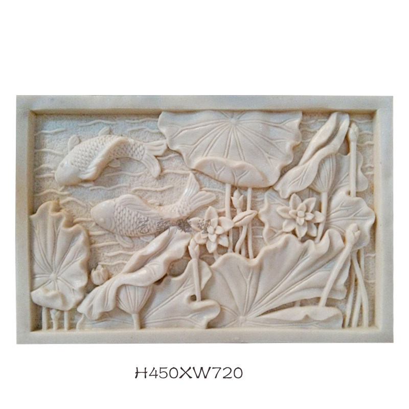 Sandstone Reliefs Chinese Sculpture Carp Lotus Tutu Hotel Villa Clubhouse Background Wall Mural Decoration Custom