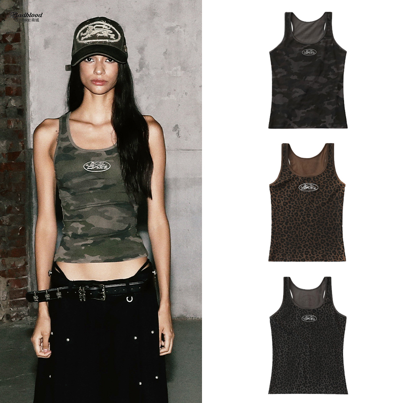 Badblood American Retro Camouflage Camisole Hot Girl Street Casual Short Crop Top Tank Top