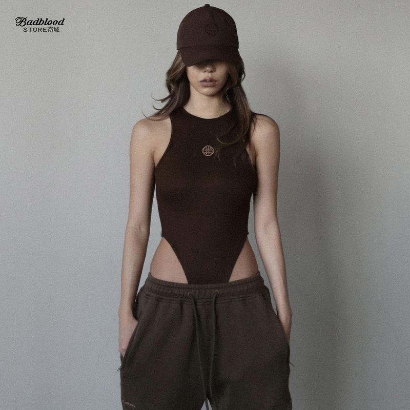 Badblood One-Piece Bodysuit for Women, Open Crotch, Tight-Fitting, Breathable, Tall Girl, Sexy One-Piece Tank Top for Summer