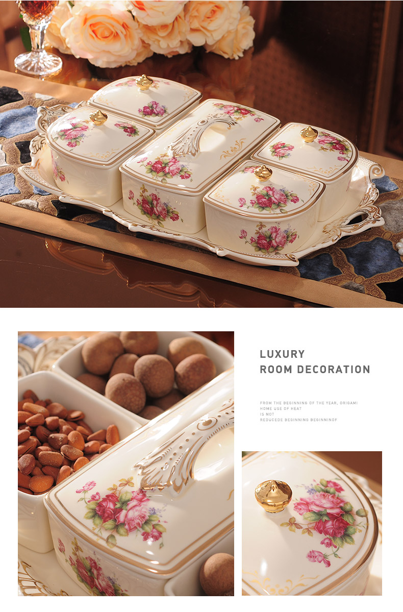 European ceramic dry fruit tray frame with cover candy dish snack dish sitting room tea table decoration furnishing articles of fruit tray