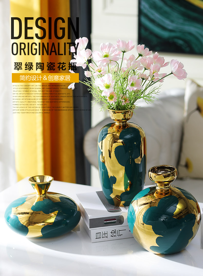 American ceramic vase furnishing articles sitting room gold - plated flower arranging creative floral outraged suit Europe type TV ark, the table decorations