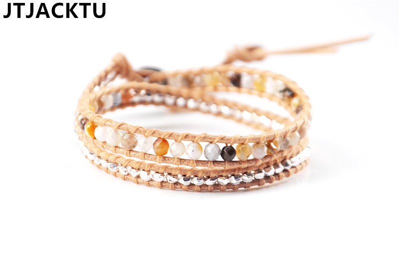 JTJACKTU xà cừ bằng bạc trắng xà cừ 2 vòng 5 Vịt đực Drake với vòng đeo tay - Vòng đeo tay Clasp vòng thạch anh tóc vàng