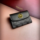 山茶花覆古皮男女士式卡位大容量卡包黑色搭扣印花商务防消磁卡夹