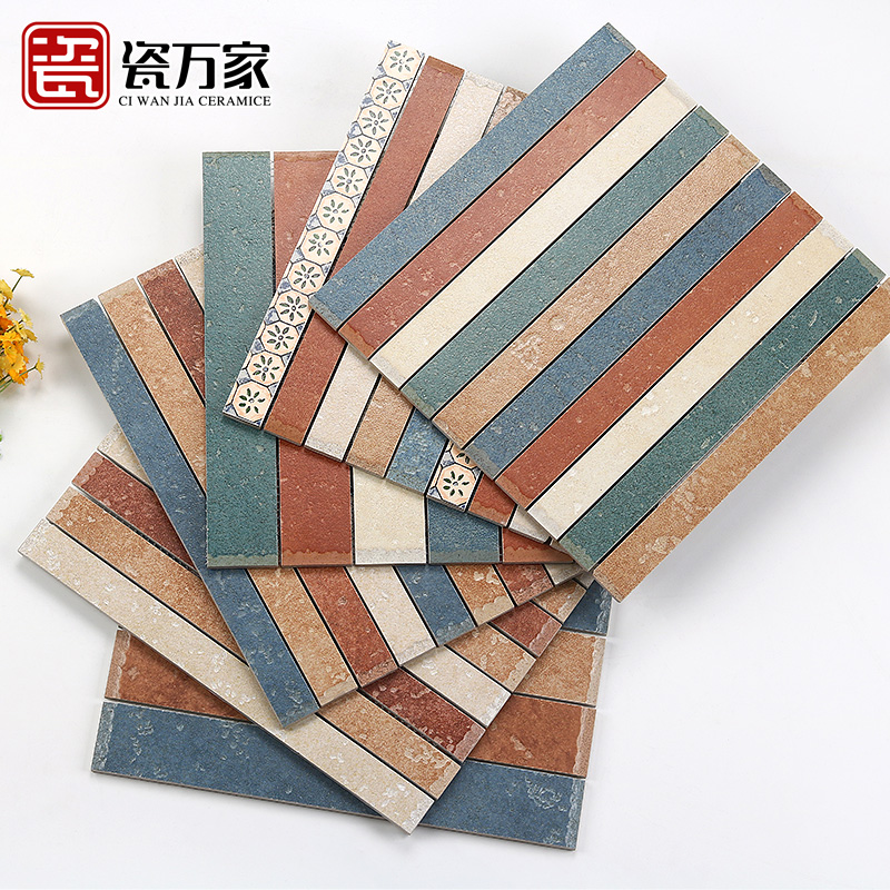 Pastoral Mediterranean vintage sill stone tile color strip kitchen bathroom waist line living room balcony over door stone floor footline accessories