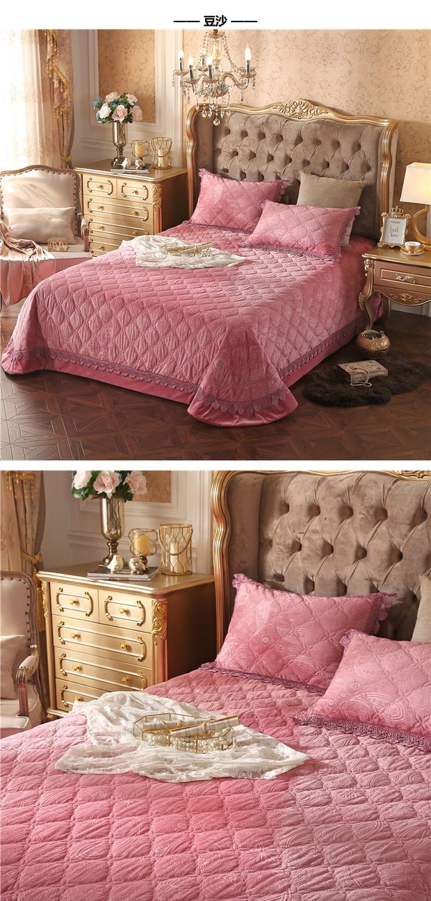 Đầm nhung pha lê châu Âu bọc ba bộ váy ngủ dập nổi 绗 thêu dày mã hóa ấm áp flannel chống tĩnh điện ga giuong dep