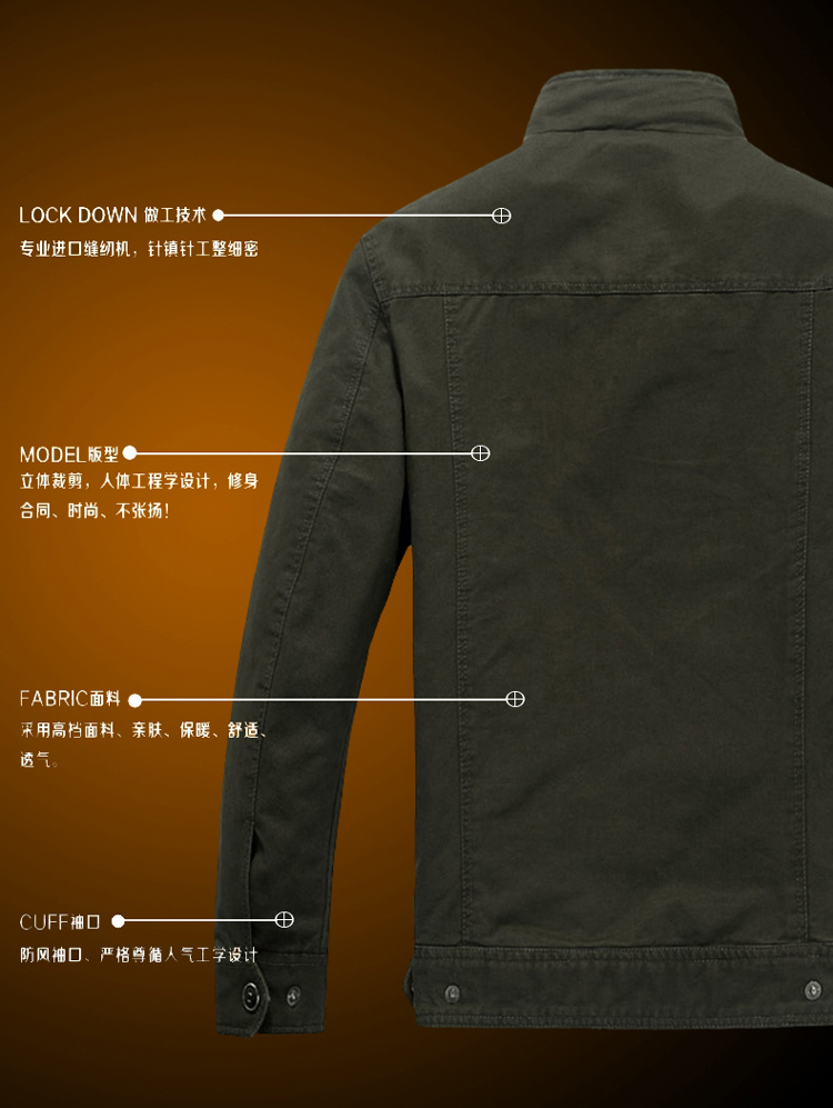 Đặc biệt hàng ngày cotton kích thước lớn đồng phục quân đội áo khoác ngoài trời giản dị nam dụng cụ kích thước lớn mùa xuân và mùa thu áo bomber