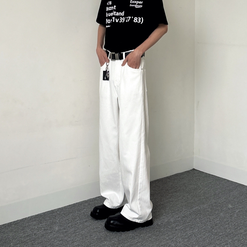 Uicstudio Loose White Jeans for Men, Summer American Style Trendy Brand Straight Wide-Leg Cleanfit Casual Pants