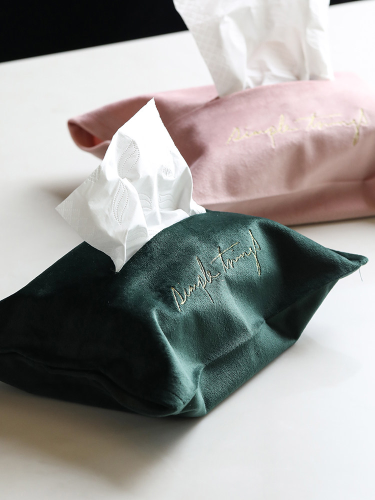 Blue Lotus home Nordic simple velvet tissue bag toilet paper box Car living room household bed table paper towel set