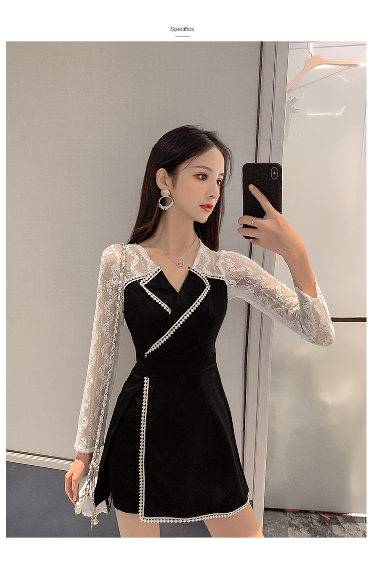 VK旗艦店 韓國風蕾絲袖拼接修身短褲套裝長袖褲裝